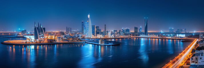 Stylized Night Panorama of Manama's Illuminated Skyline