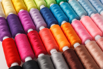 Set of colorful spools of thread