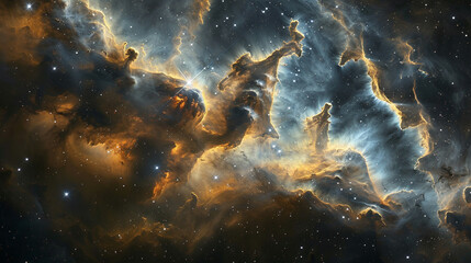 Fototapeta premium Glowing Nebula Unveiling the Enigmatic Beauty of Space Dust in Mesmerizing Astrophotography