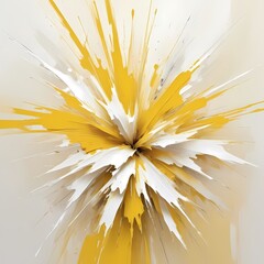 Abstract Painting with Brushstrokes and Explosions of Color yellow and white