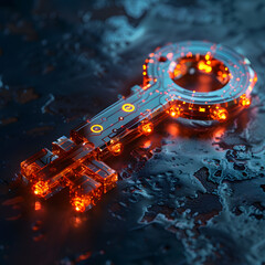Naklejka premium Futuristic glowing door key to unlock web of the world.