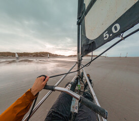 Blokart beach sailing in Terschelling island in the Wadden Sea - Holland or the Netherlands