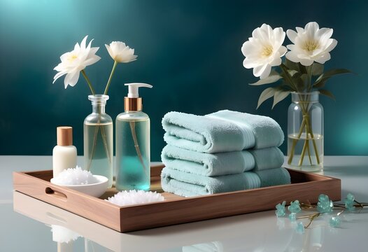 A background of towel bathroom white luxury concept massage candle bath with Bathroom matellic white wellness background towel relax aromatherapy flower and rose flower accessory zen therapy aroma bea