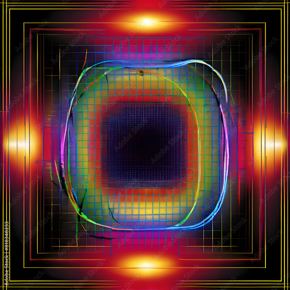 Canvas Prints neon grid fusion: abstract digital art with glowing effects