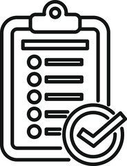 Clean line art illustration of a clipboard checklist icon with a check mark signifying task completion