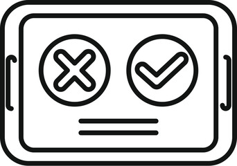 Black and white line art illustration of a smartphone displaying a checkmark and cross