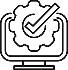 Line art vector icon depicting a computer screen with a quality check symbol