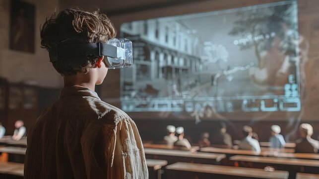 Augmented reality experience in education, bringing historical events to life for students in a classroom setting
