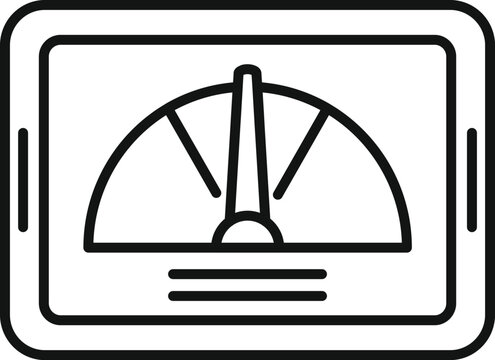 recommend clip art: Simple black and white line art icon of a speedometer displayed on a mobile device screen