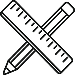 Black and white line art illustration of a pencil and ruler crossed in an x shape