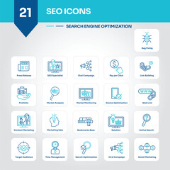 SEO Icons Collection Strategic Set of Search, Engine, Optimization, Keyword, Ranking, Traffic, Website, Analytics, Content, Marketing - Editable Vector Icons