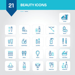 Beauty Icons Collection Glamorous Set of Salon, Spa, Makeup, Skincare, Hair, Nails, Cosmetic, Fashion, Glamour, Wellness - Editable Vector Icons