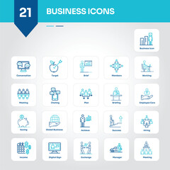 Business Icons Collection Professional Set of Corporate, Finance, Market, Strategy, Growth, Investment, Leadership, Team, Office, Sales - Editable Vector Icons