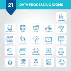 Data Center Icons Collection Robust Set of Server, Rack, Cloud, Storage, Network, Facility, Backup, Hardware, Database, Infrastructure - Editable Vector Icons