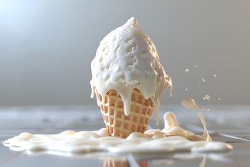 Melting ice cream cone. Created with generative Ai technology.
