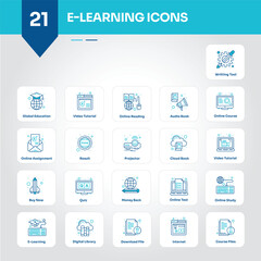 E-learning Icons Collection Engaging Set of Online, Course, Education, Training, Class, Student, Learning, Tutorial, Video, Lesson - Editable Vector Icons