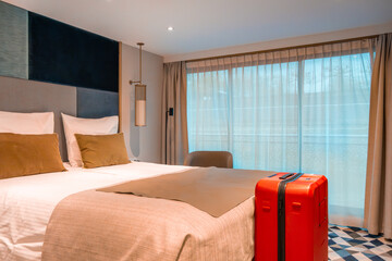 Cabin hotel room on a river cruise in Germany in Dusseldorf