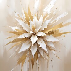 Extreme Flowers Painting: Half Bloom, Half Brushstroke gold and white