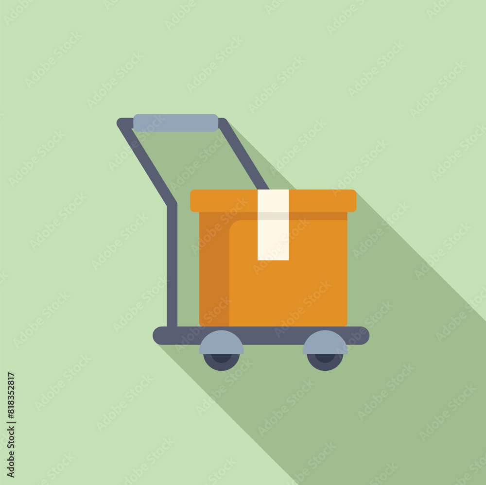 Poster flat design vector illustration of a green handcart icon with a package, representing delivery and t