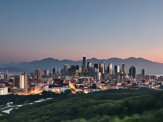 Naklejka premium city skyline at sunset