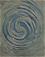 Abstract ink painting featuring mesmerizing swirling lines and patterns in shades of black, white, yellow, and blue, creating a hypnotic, almost three dimensional effect, Generative AI.