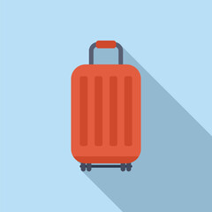 Vector illustration of a stylish orange travel suitcase casting a shadow on a plain blue backdrop