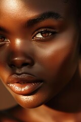 Closeup portrait from a beautiful and passionate young black woman, african american model, studio shot.