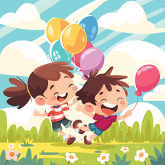 Hand drawn flat world children's day illustration