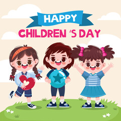 Hand drawn flat world children's day illustration