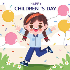 Hand drawn flat world children's day illustration