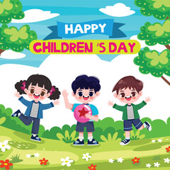 Hand drawn flat world children's day illustration