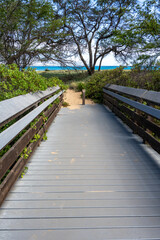 Manufactured wood Kealia Coastal Boardwalk, National Wildlife Refuge, handicap accessible exploration in nature, Maui, Hawaii
