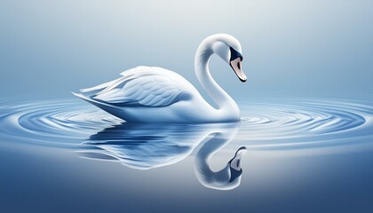 Obraz premium swan on the water. A swan gliding on a calm lake with a uniform pale blue background, reflecting elegance
