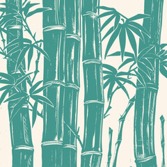 Green bamboo trunks with leaves, vector illustration