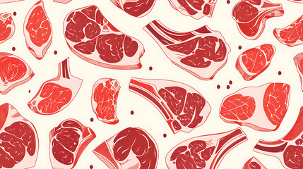 Flat Design Meat Icon Background cartoon style - Seamless tile. Endless and repeat print.