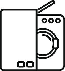 Monochrome line art drawing of a modern combination washer dryer appliance