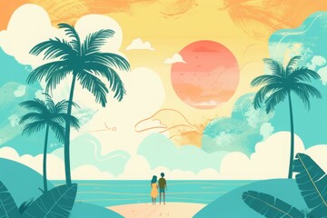 Fototapeta premium Couple on the beach. AI generative art