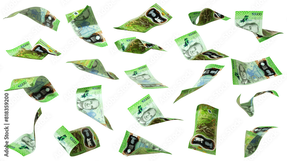 Aufkleber 3D rendering of Set of Costa Rican Colón notes flying in different angles and orientations isolated on transparent background. currency of Costa Rica