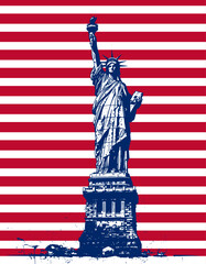 statue of liberty and american flag