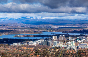 View of Canberra City and the Mountains during Winter