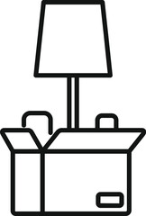 Minimalistic line art icon of a lamp in a cardboard box symbolizing moving or relocation