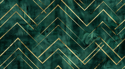 Regal Chevron with Gold Lines on Deep green Luxury and elegance background - Seamless tile. Endless and repeat print.