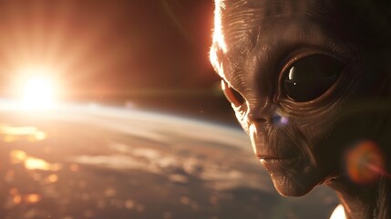 Obraz premium 地球を見つめる宇宙人