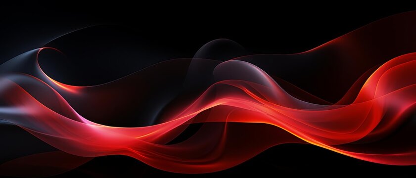 Vivid red lines forming abstract waves on a jet black background