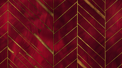 Regal Chevron with Gold Lines on Deep Red Luxury and elegance background - Seamless tile. Endless and repeat print.
