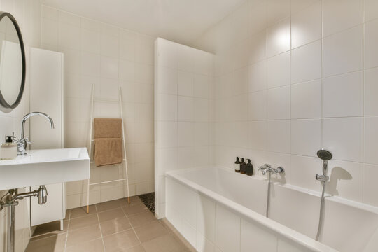 Modern bathroom interior with minimalist design elements