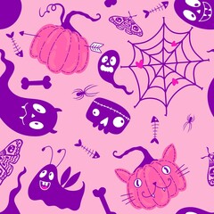 Halloween pumpkins seamless monsters pattern for wrapping paper and fabric