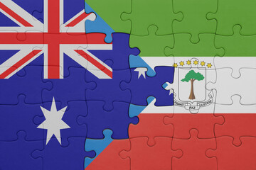 puzzle with the colourful national flag of equatorial guinea and flag of australia.