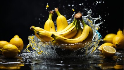Banana and lemon over a splash of water