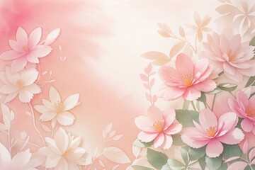 Delicate floral watercolor composition with copy space in green and pink colors. Greeting card, invitation, banner, any design